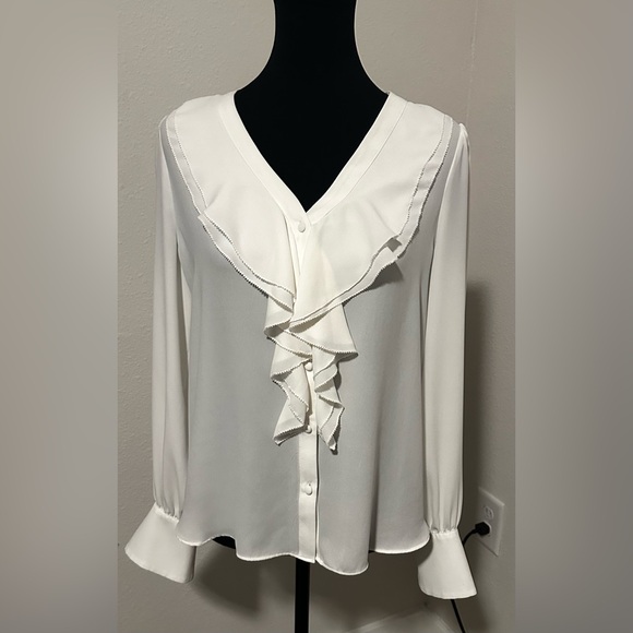 White House Black Market Ruffle Front Blose Top Small - Picture 2 of 6